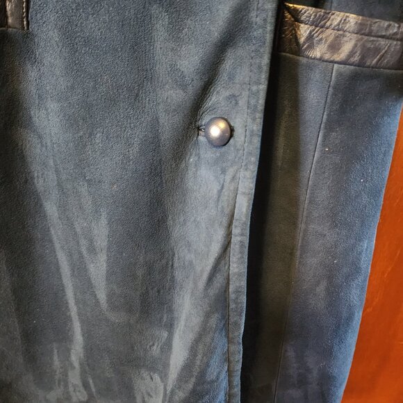Women's Medium Beged-Or Blue Suede Leather Full Length Coat Made In Israel - Picture 7 of 14